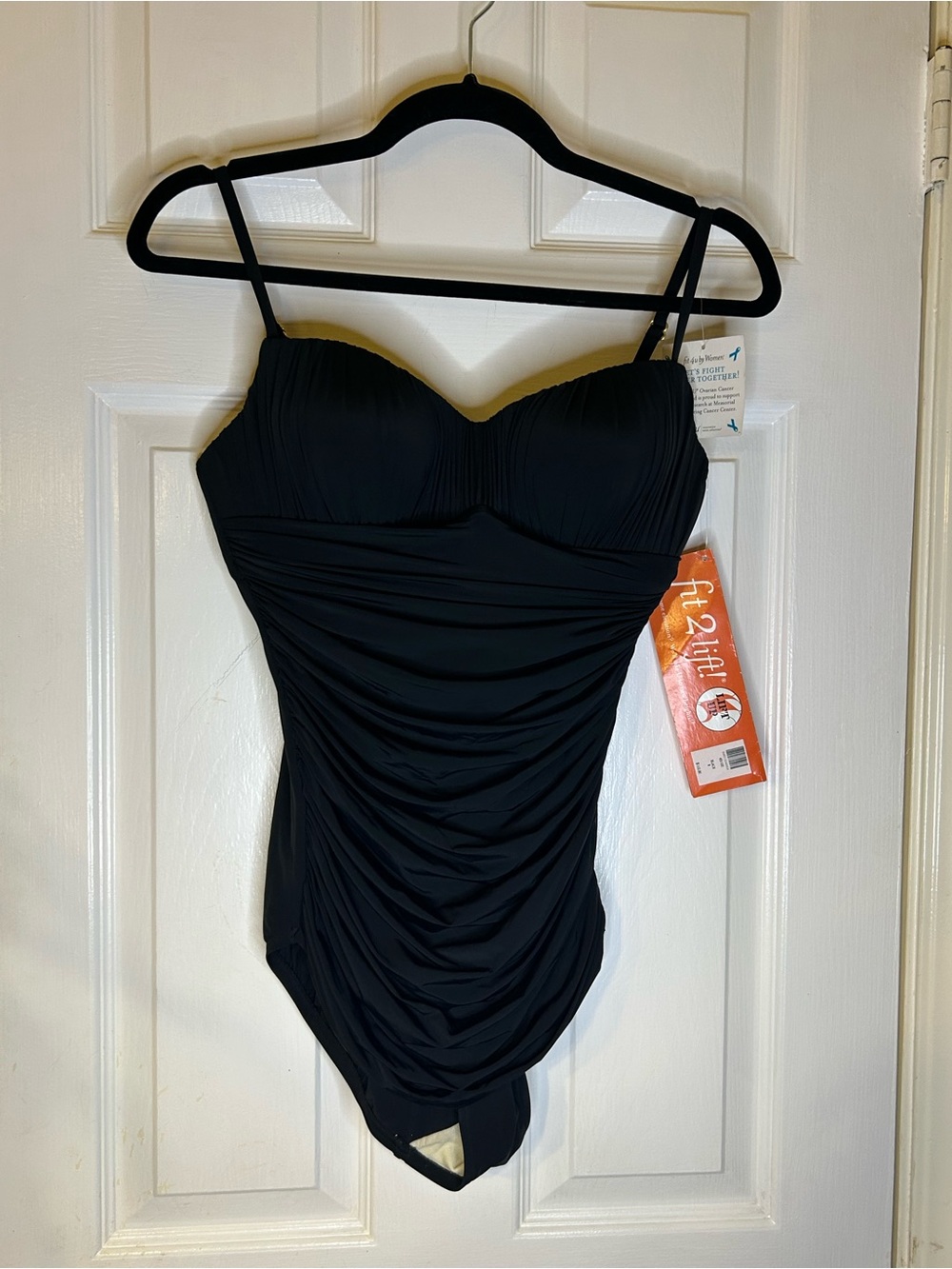 Fit4U Black Ruched One-Piece Swimsuit with Supportive Cups - Size 8